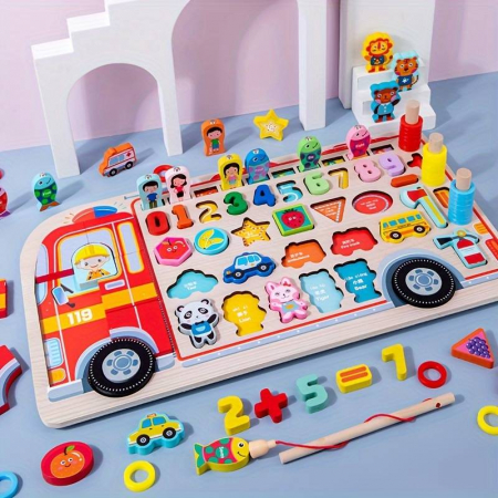 Joc logaritmic 7-în-1 Pompierul din lemn – Activități STEM pentru copii | ZukiToys.ro [1]