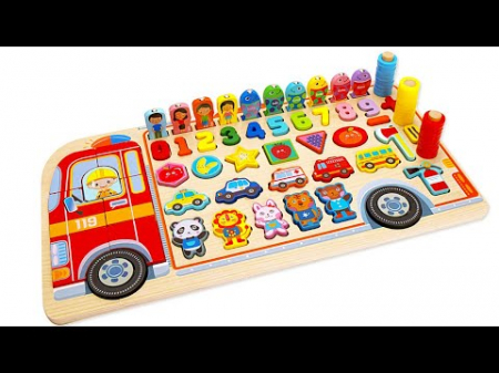 Puzzle lemn - Joc logaritmic 7-în-1 Pompierul din lemn – Activități STEM pentru copii | ZukiToys.ro