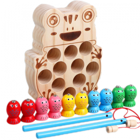 Jucarii sub 50 lei - Joc magnetic de pescuit din lemn – Broscuta – ZukiToys.ro