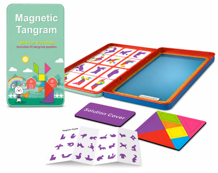 Joc magnetic ,, Magnetic Tangram " în cutie metalică pentru călătorii [1]
