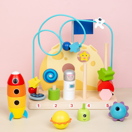 Joc Montessori 2 in 1 din lemn – motricitate si turn de stivuire copii 3 ani [1]