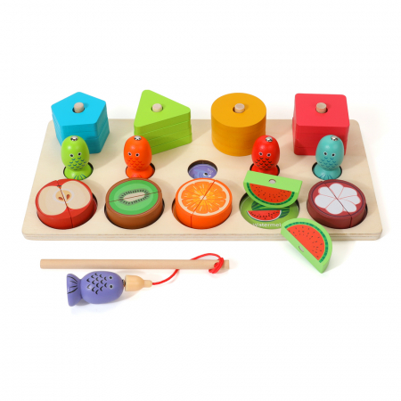 Joc Montessori 3 in 1 din lemn – Pescuit magnetic, sortare si feliere fructe [2]