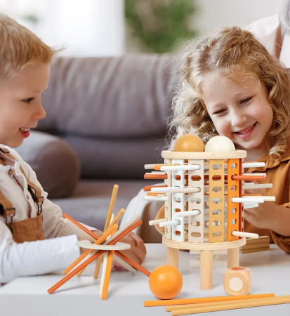 Joc Montessori de echilibru cu bile și bețe din lemn, joc de societate [2]