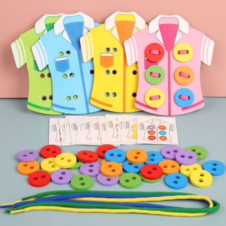 Joc Montessori de șnuruit cu nasturi colorați – 32 de piese pentru asociere și motricitate fină [4]