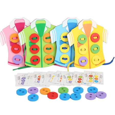 Joc Montessori de șnuruit cu nasturi colorați – 32 de piese pentru asociere și motricitate fină [1]