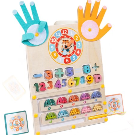 Jucarii Interactive & Sensoriale - Joc Montessori magnetic 3 în 1 cu bile și numărare pe degete din lemn