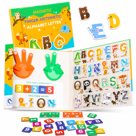 Toate Jucariile pentru Copii - Joc Montessori magnetic cu animale, litere și numărare pe degete