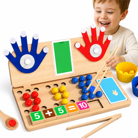 Joc Montessori matematic cu degete, numere și bile colorate din lemn [2]