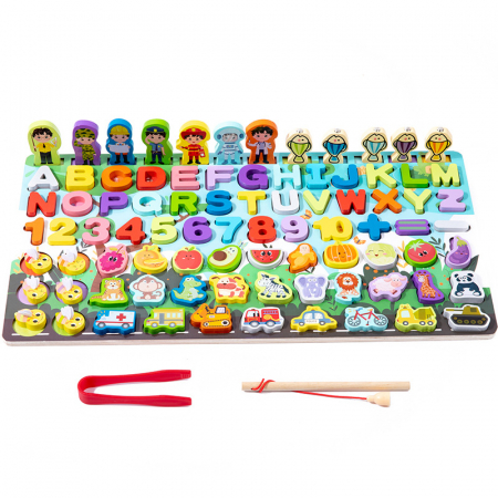 Jucarii educative - Joc Montessori multifuncțional 8-în-1 – școliți litere și numere din lemn | ZukiToys.ro