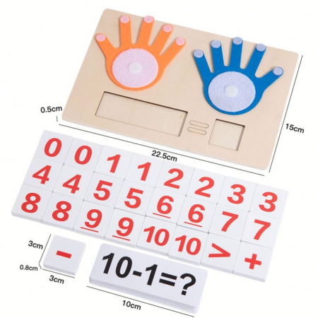 Joc Montessori pentru învățarea matematicii cu degete, cartonașe și piese pentru calcule [4]
