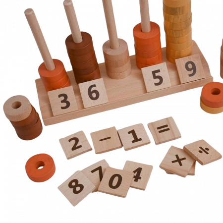 Jucarii de lemn - Joc Montessori sortator forme și calcule matematice 5 coloane – copii 3 ani+