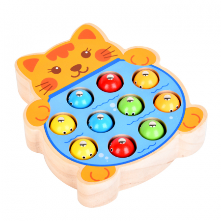 Jucarii sub 50 lei - Joc pescuit din lemn – Pisicuta vesela | ZukiToys.ro