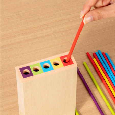 Joc Plunk 3 in 1 din lemn – turn cu betisoare si bile colorate [5]