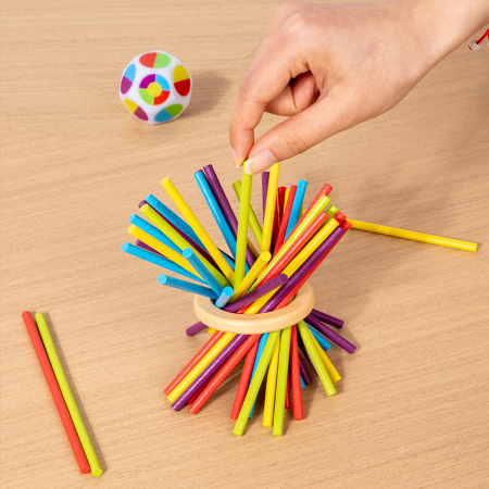 Joc Plunk 3 in 1 din lemn – turn cu betisoare si bile colorate [4]
