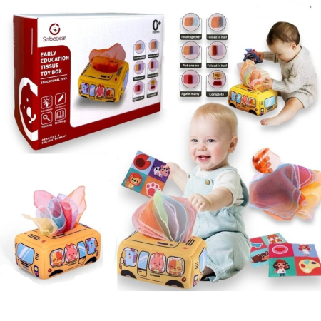 Jucarii interactive - Joc senzorial – Cutiuta cu servetele moi pentru bebelusi
