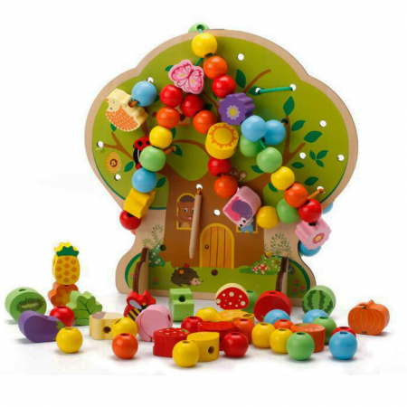 Joc snuruit copac cu fructe din lemn – 102 piese | ZukiToys.ro