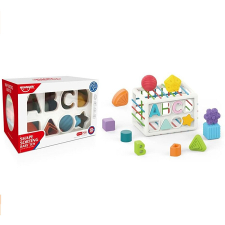 Jucarii pentru Bebe (0–2 ani) - Jucărie cub senzorial flexibil cu forme alfabet, multicolor