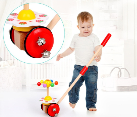 Jucărie de împins din lemn cu mecanism și sunete, jucărie motrică - Multicolor [2]