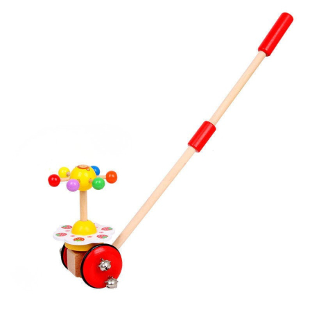 Toate Jucariile pentru Copii - Jucărie de împins din lemn cu mecanism și sunete, jucărie motrică - Multicolor
