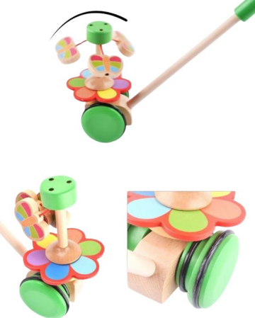 Jucărie de împins din lemn cu mecanism și sunete, jucărie motrică - Model fluture [2]