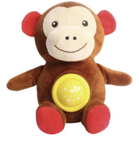 0–12 luni - Jucărie de pluș cu proiecție de lumini și muzică – maimuțică maro 0+