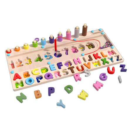 Jucărie educativă multifuncțională 3 în 1 – labirint magnetic din lemn cu culori și numere [1]