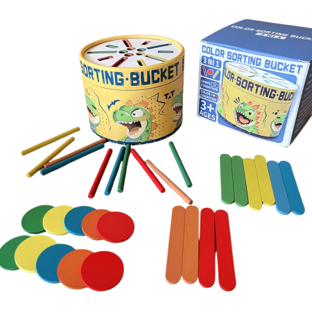 Jucarie Montessori 3 in 1 Dinozaur – sortare culori si motricitate fina [1]