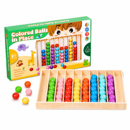 Toate Jucariile pentru Copii - Jucarie Montessori din lemn pentru sortarea bilelor colorate