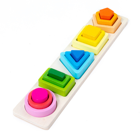 Toate Jucariile pentru Copii - Jucărie montessori din lemn tip puzzle cu forme geometrice, 15 piese