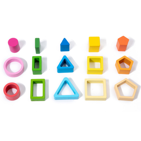 Jucărie montessori din lemn tip puzzle cu forme geometrice, 15 piese [1]