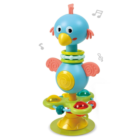 0–12 luni - Jucărie muzicală bebeluși cu ventuză – găinușă albastră cu lumini și sunete