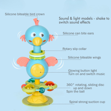 Jucărie muzicală bebeluși cu ventuză – găinușă albastră cu lumini și sunete [2]