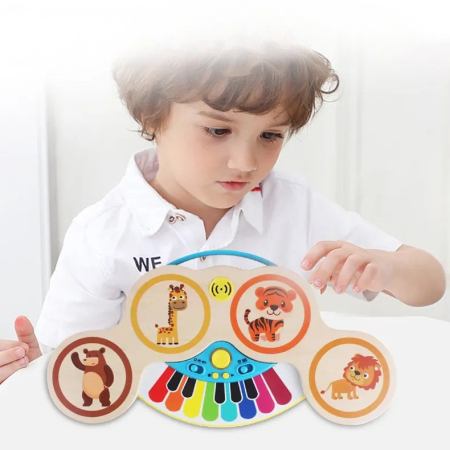 Jucarie muzicala pentru bebelusi,  pian si set tobe din lemn, Montessori [2]