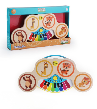 Jucarii educative - Jucarie muzicala pentru bebelusi,  pian si set tobe din lemn, Montessori