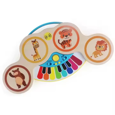 Jucarie muzicala pentru bebelusi,  pian si set tobe din lemn, Montessori [1]