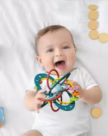 Jucărie pentru dentiție și zornăitoare bebeluși – inel de dentiție interactiv pentru prindere și explorare [1]
