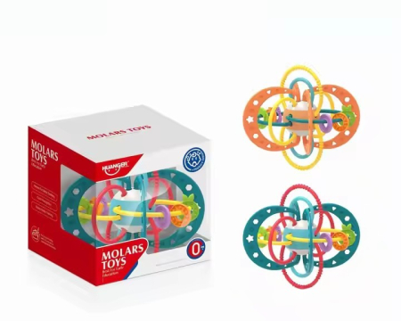 0–12 luni - Jucărie pentru dentiție și zornăitoare bebeluși – inel de dentiție interactiv pentru prindere și explorare