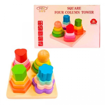 Jucărie stivuire forme geometrice 4 coloane – Joc motricitate educativ | ZukiToys.ro