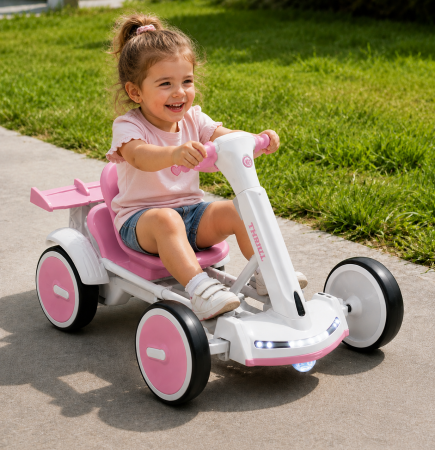 Kart electric cu 4 niveluri de putere, telecomandă și Bluetooth – Roz [3]