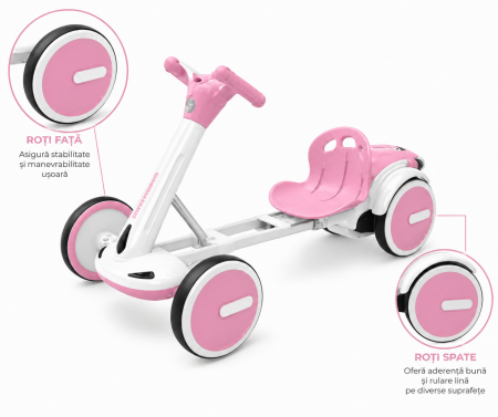 Kart electric cu 4 niveluri de putere, telecomandă și Bluetooth – Roz [1]