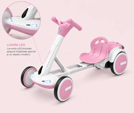 Kart electric cu 4 niveluri de putere, telecomandă și Bluetooth – Roz [2]