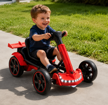 Kart electric pliabil cu telecomandă, Bluetooth, muzică și lumini LED – Roșu, Motor 12V [1]