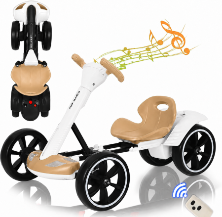 Masinute Electrice - Kart electric pliabil cu telecomandă, muzică și lumini LED – Alb-Bej, Motor 6V