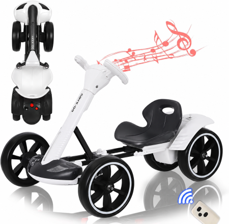 Masinute Electrice - Kart electric pliabil cu telecomandă, muzică și lumini LED – Alb, Motor 6V