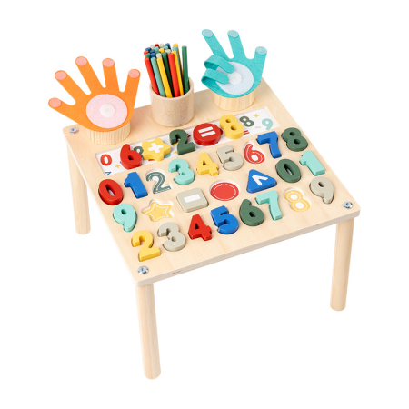 Toate Jucariile pentru Copii - Masă Montessori din lemn cu cifre și numărare pe degete