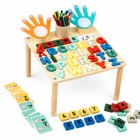Toate Jucariile pentru Copii - Masă Montessori din lemn cu litere, cartonașe și activități educative