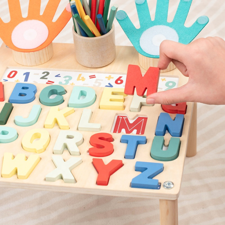 Masă Montessori din lemn cu litere, cartonașe și activități educative [2]