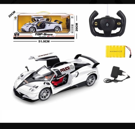 Jucarii interactive - Masina de politie cu telecomanda volan si lumini – 1:12, alb