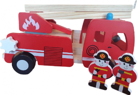 Masina de pompieri din lemn cu figurine – Jucarie educativa Montessori 3+ [4]