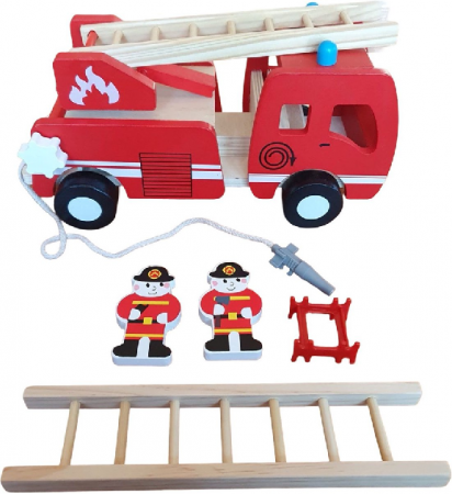 Jucarii educative - Masina de pompieri din lemn cu figurine – Jucarie educativa Montessori 3+